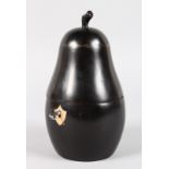 A FRUITWOOD PEAR SHAPED TEA CADDY. 7.5ins high.