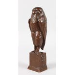 F. BARBEDIENNE (FONDEUR) A GOOD FRENCH BRONZE WISE OWL, on a pedestal. 10ins high.