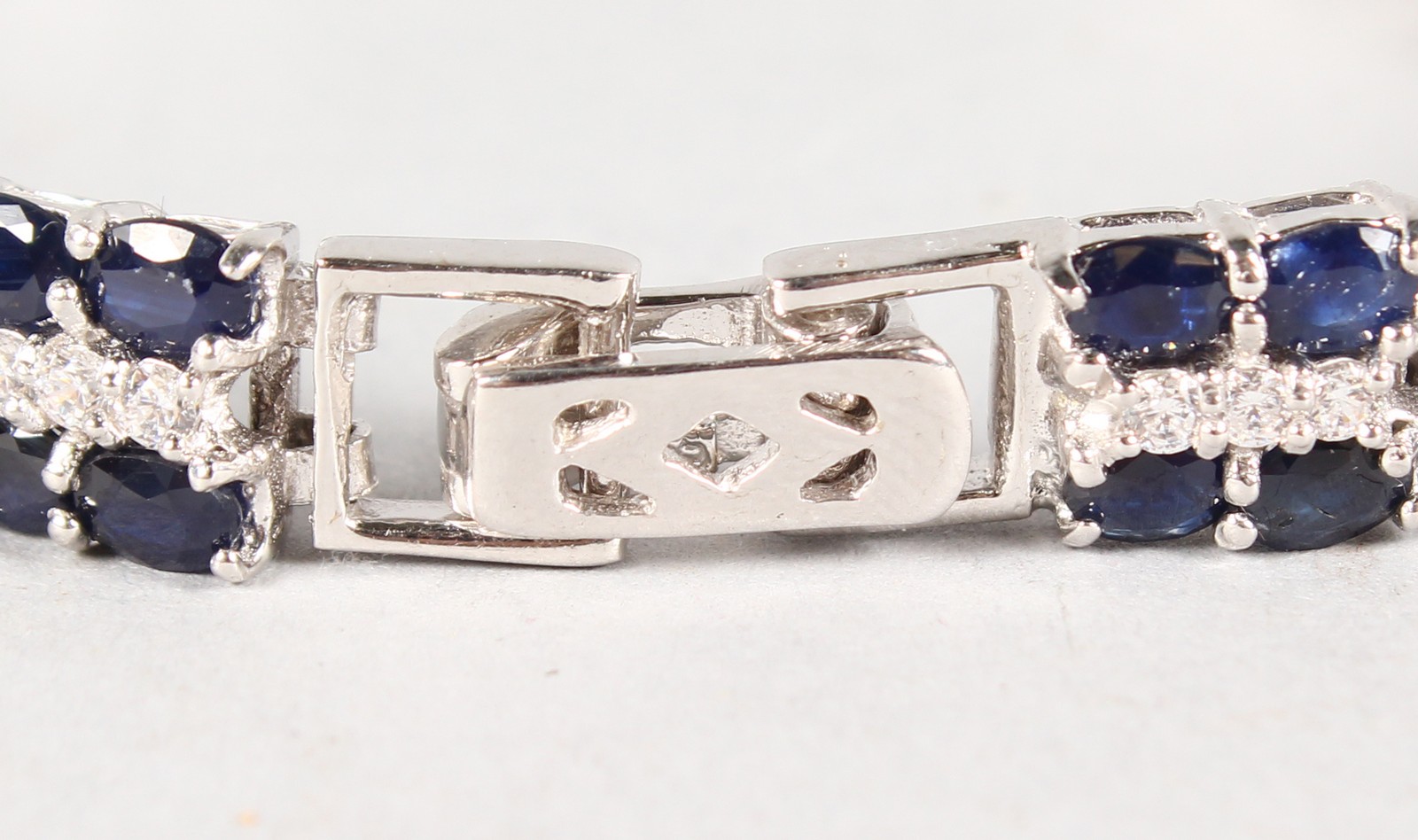 A GOOD SILVER, CUBIC ZIRCONIA AND SAPPHIRE DOUBLE ROW BRACELET. - Image 2 of 2