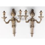 A PAIR OF ADAM DESIGN TWO-LIGHT WALL SCONCES with urns and swags.