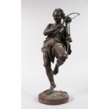 A 19TH CENTURY FRENCH BRONZE FIGURE OF A CLASSICAL MAN playing a musical instrument, the base with