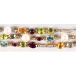 A SUPERB BULGARI STYLE YELLOW GOLD TRIPLE ROW BRACELET set with pearls and precious stones.