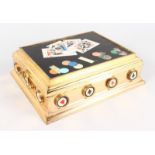 A GOOD MARBLE TOP GAMES BOX with four King cards in coloured marbles, 1ft wide.