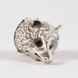 A .925 SILVER FOXES HEAD VESTA with glass eyes. 2ins long.