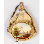 A SMALL VICTORIAN PURSE with an oval lake scene.