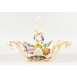 A 19TH CENTURY MEISSEN FRUIT BASKET with entwined rustic handle, the leaf shaped body in white and