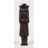 A RARE 18TH-19TH CENTURY AMERICAN CARVED WOOD BUST OF A MAN NUTCRACKER. 7.5ins long.