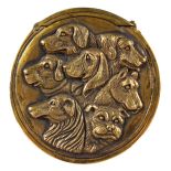 A BRASS CANINE CIRCULAR VESTA, sporting and working dogs, 1891.