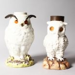 TWO CONTINENTAL WHITE PORCELAIN OWL LAMP BASES. 7ins and 6.5ins high. For restoration.
