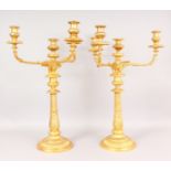 A SUPERB LARGE PAIR OF LOUIS XVI DESIGN ORMOLU CANDELABRA, with three scrolling branches,