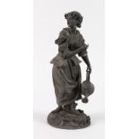 E. BLAVIER (CIRCA. 1850) A BRONZE OF A YOUNG GIRL carrying a watering can. Signed. 11ins high.