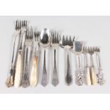 SIX VARIOUS PICKLE FORKS, three engraved forks, shovel, sterling fork (11).