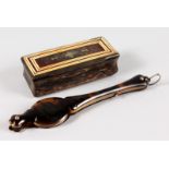 A LORGNETTE and WOODEN SNUFF BOX (2).