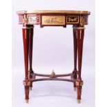 A GOOD LINKE MODEL SHAPED OVAL TABLE with inset marble top, ormolu mounts, tapering legs with