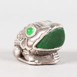 A SILVER NOVELTY FROG PIN CUSHION with jade eyes.