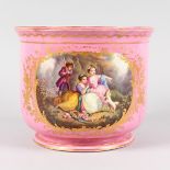 A SEVRES ROSE POMPADOUR CIRCULAR JARDINIERE painted with reverse panels of two girls, boy and dog in