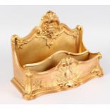 FRANCOIS RAMBAUD (SCULPTOR) FRENCH A GOOD GILT ORMOLU TWO-DIVISION STATIONERY-LETTER RACK with