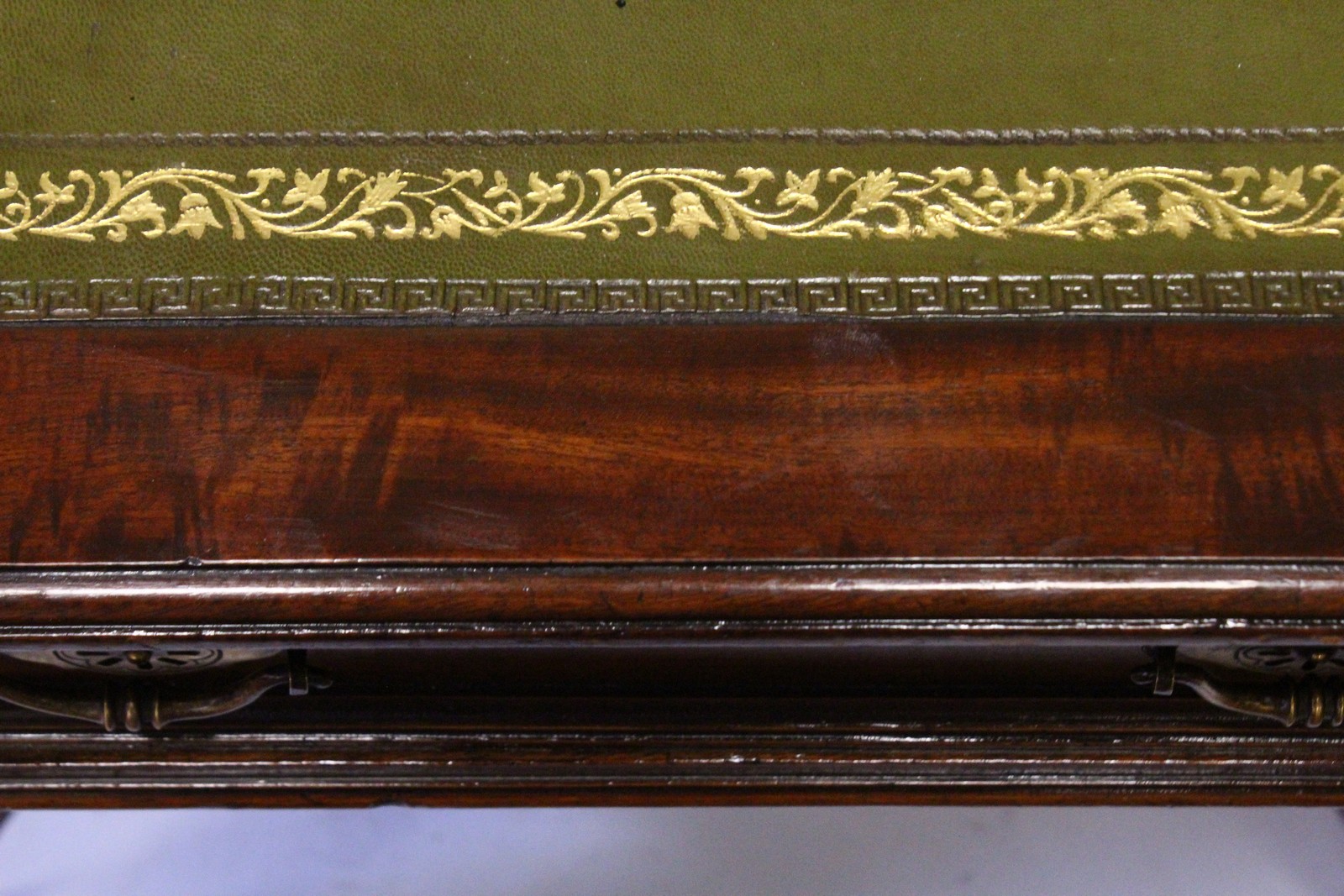 A MAPLE & CO AESTHETIC MAHOGANY OCTAGONAL DRUM TABLE with green leather top, two frieze drawers, - Image 3 of 4