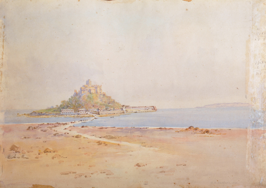 Herbert Atkinson Barkas (1870-1939) British. 'Elizabeth Castle" (Jersey), Watercolour, Signed,