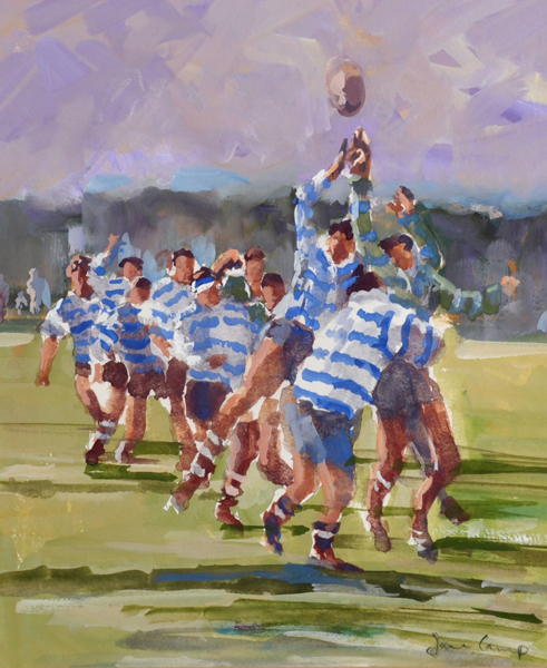 Jane Camp (20th - 21st Century) British. A Rugby Line Out, Watercolour, Signed, 12" x 10".