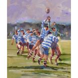 Jane Camp (20th - 21st Century) British. A Rugby Line Out, Watercolour, Signed, 12" x 10".