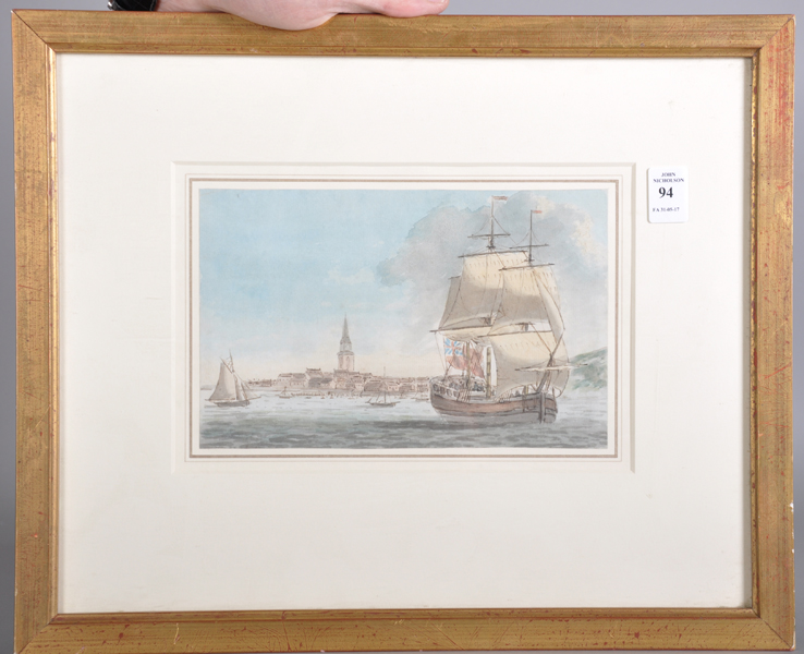 18th Century English School. 'British Merchant Vessel off Portsmouth', Pen, Ink and Watercolour, 5. - Image 2 of 4