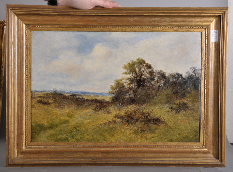 Circle of Daniel Sherrin (1868-1940) British. "Wimbledon Common", Oil on Board, Inscribed on the - Image 3 of 5