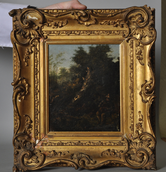 18th Century Dutch School. A Figure playing a Pipe, in a Woodland Setting, Oil on Panel, 9.5" x 8". - Image 2 of 3