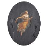 19th Century Italian School. Study of a Flying Maiden, Oil on Card, Oval, Unframed, 11.5" x 9".