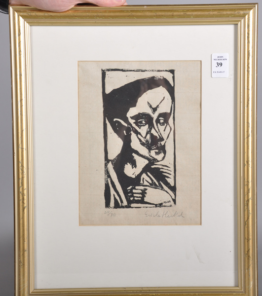 Attributed to Erich Heckel (1883-1970) German. "Der Mann" (Selbstbildnis), Woodcut, Signed and - Bild 2 aus 5