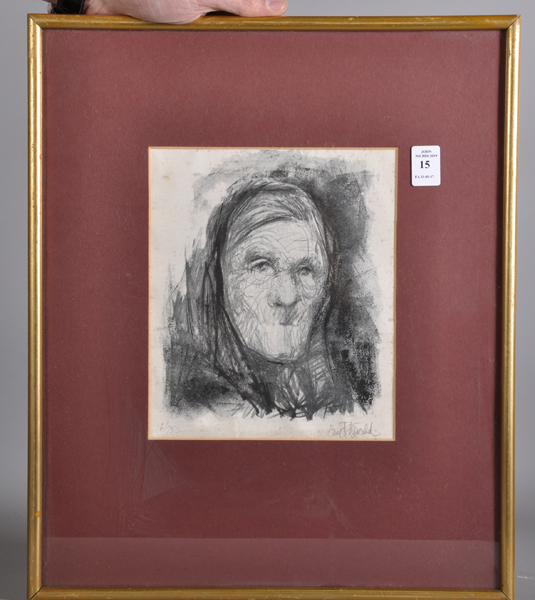 Anne Fitzgerald (20th Century) British. Head of an Old Woman, Lithograph, Signed and numbered 6/ - Image 2 of 4