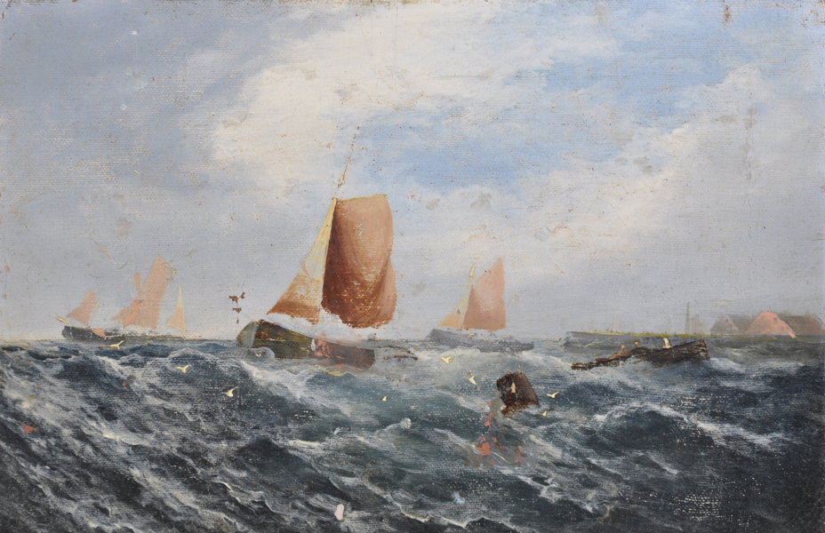 Attributed to George Knight (19th Century) British. A Shipping Scene, Oil on Canvas, Unframed, 8"