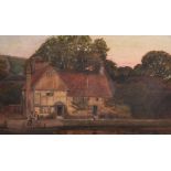 Circle of George Price Boyce (1826-1897) British. A Canal Side Cottage, with Figures, Watercolour,