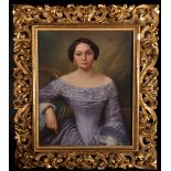 Early 19th Century French School. Portrait of a Seated Lady, wearing a Lilac Dress, Pastel, in a