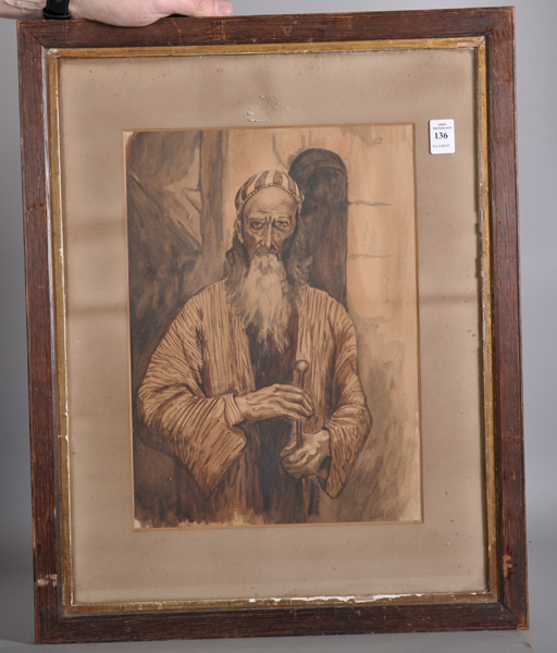 Early 20th Century English School. Study of an Arabian Figure, Holding a Stick, Watercolour, 14.5" x - Image 2 of 3