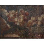 18th Century Italian School. Still Life of Fruit on a Ledge, Oil on Canvas, Unframed, 15" x 19",