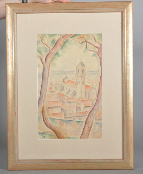 Maria Vorobieff Marevna (1892-1984) Russian. A View through Trees, with a Town Below, Watercolour, - Image 2 of 4