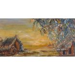 20th Century South East Asian School. A Coastal Village at Sunset, Oil on Canvas, Signed with