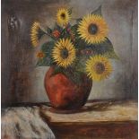 20th Century European School. Still Life of Flowers in a Brown Vase, Oil on Canvas, Indistinctly