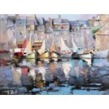20th Century Russian School. "Sailboats in Nice - Harbour", Oil on Canvas, Signed with Initials '