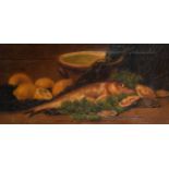Late 19th Century English School. Still Life of a Fish, with Oysters and Lemons, Oil on Canvas,