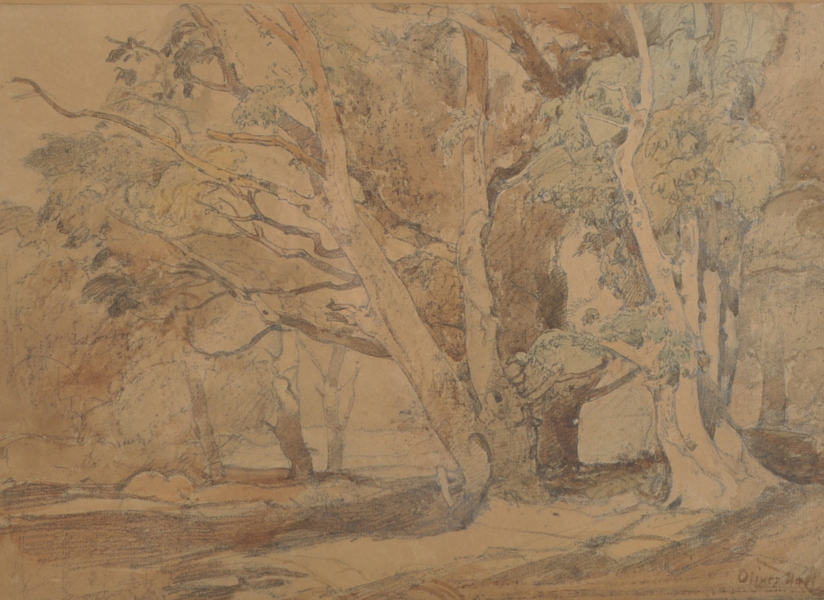 Oliver Hall (1869-1957) British. A Wooded Landscape, Watercolour and Pencil, Signed, 10.5" x 14.