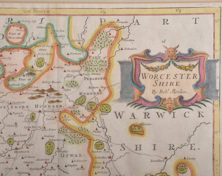 Robert Morden (17th - 18th Century) British. "Worcester Shire", Map, 14.25" x 16.5". - Image 3 of 4