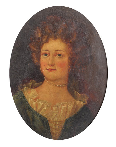 19th Century English School. Portrait of a Lady, wearing a Green Dress with White Edging, Oil on