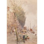 James Robertson Miller (1880-1912) British. "Amsterdam Market", a Dutch Street Scene, Watercolour,