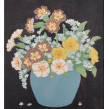 John Hall Thorpe (1874-1947) Australian. "Primulas and Forget-me-Nots", Woodcut in Colours, Signed