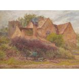 Wilmot Clifford Pilsbury (1840-1908) British. A Country Cottage, with a Wheel Barrow and Garden