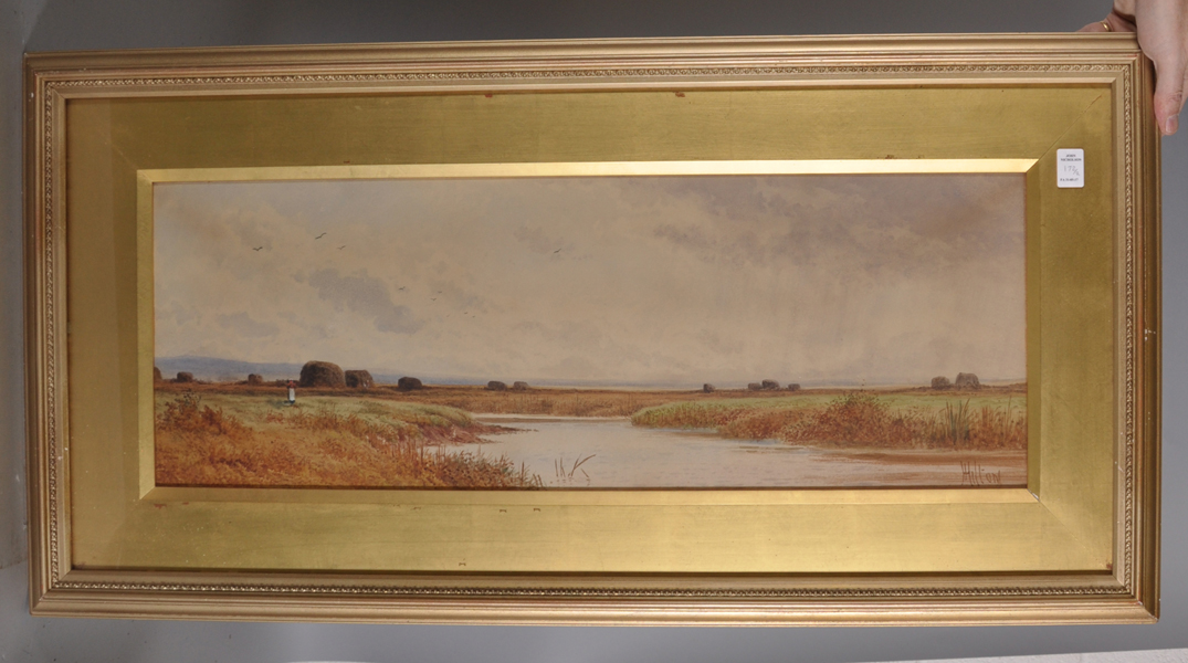 J... Hilton (19th - 20th Century) British. An Extensive River Landscape, with Figures in the - Image 4 of 7