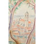 Maria Vorobieff Marevna (1892-1984) Russian. A View through Trees, with a Town Below, Watercolour,