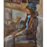 20th Century English School. Portrait of a Seated Lady, Oil on Canvas, Unframed, 22" x 18".